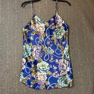 Vintage Floral Satin Chemise Spaghetti Straps Size Large Nightgown Lingerie Slip